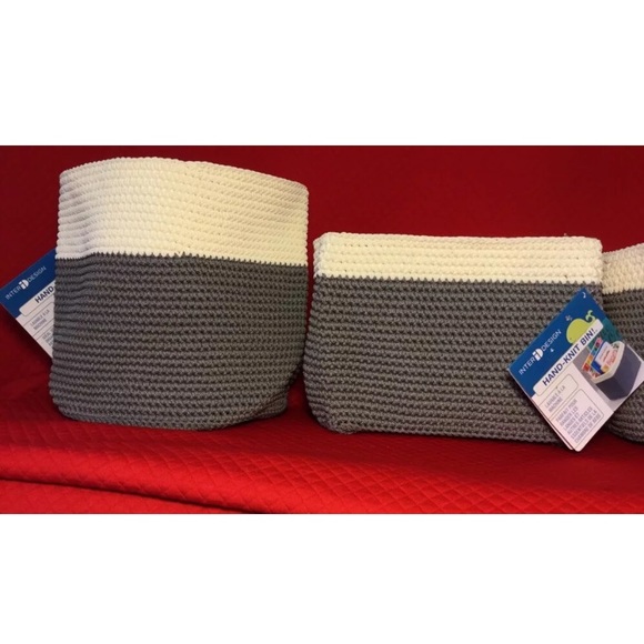 HAND KNIT BIN GREAT FOR ORGANIZING NURSERY 3 P. - Picture 2 of 6